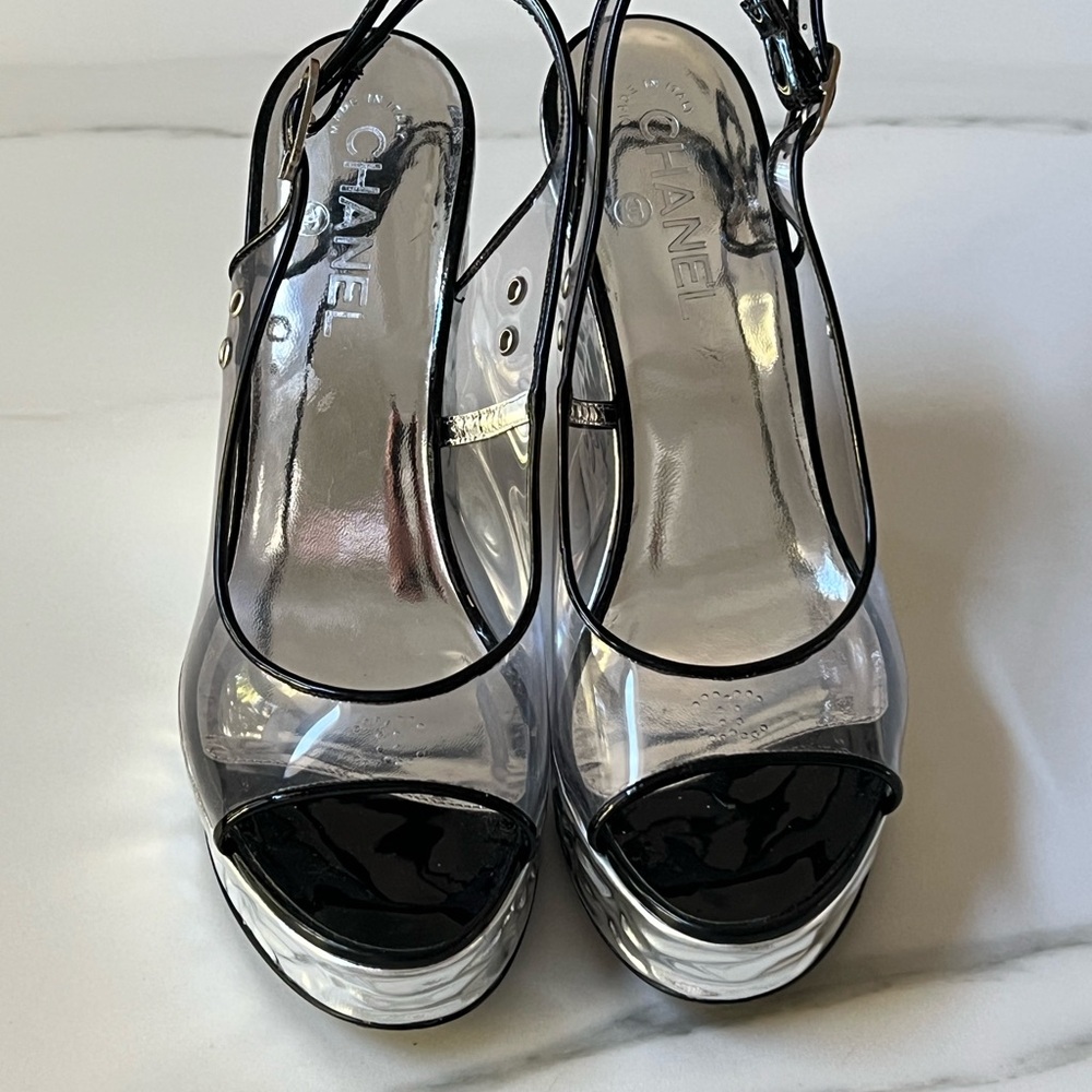 Vintage Chanel PVC Slingback Plataform Sandals